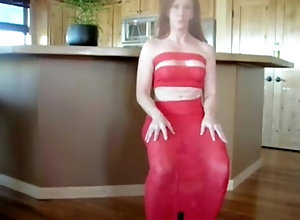 Hawt older in red costume receives drilled in her gazoo